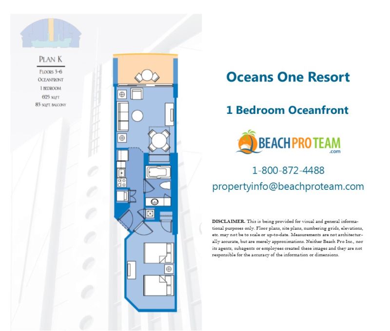Oceans One Floor Plan K - 1 Bedroom Oceanfront 